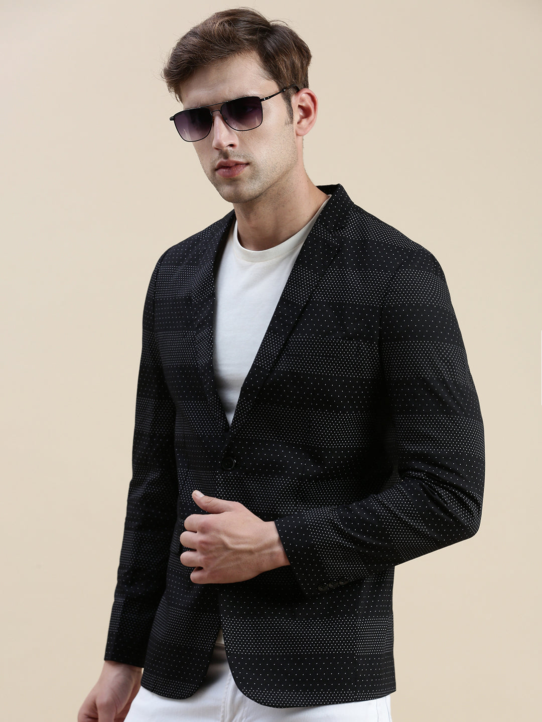 Men Black Printed Casual Blazer