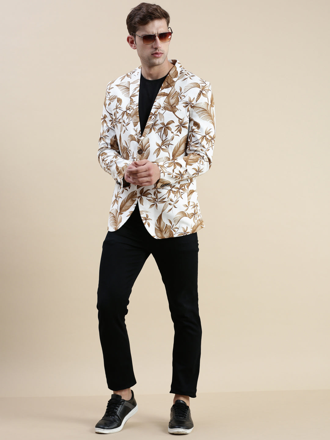 Men White Printed Casual Blazer