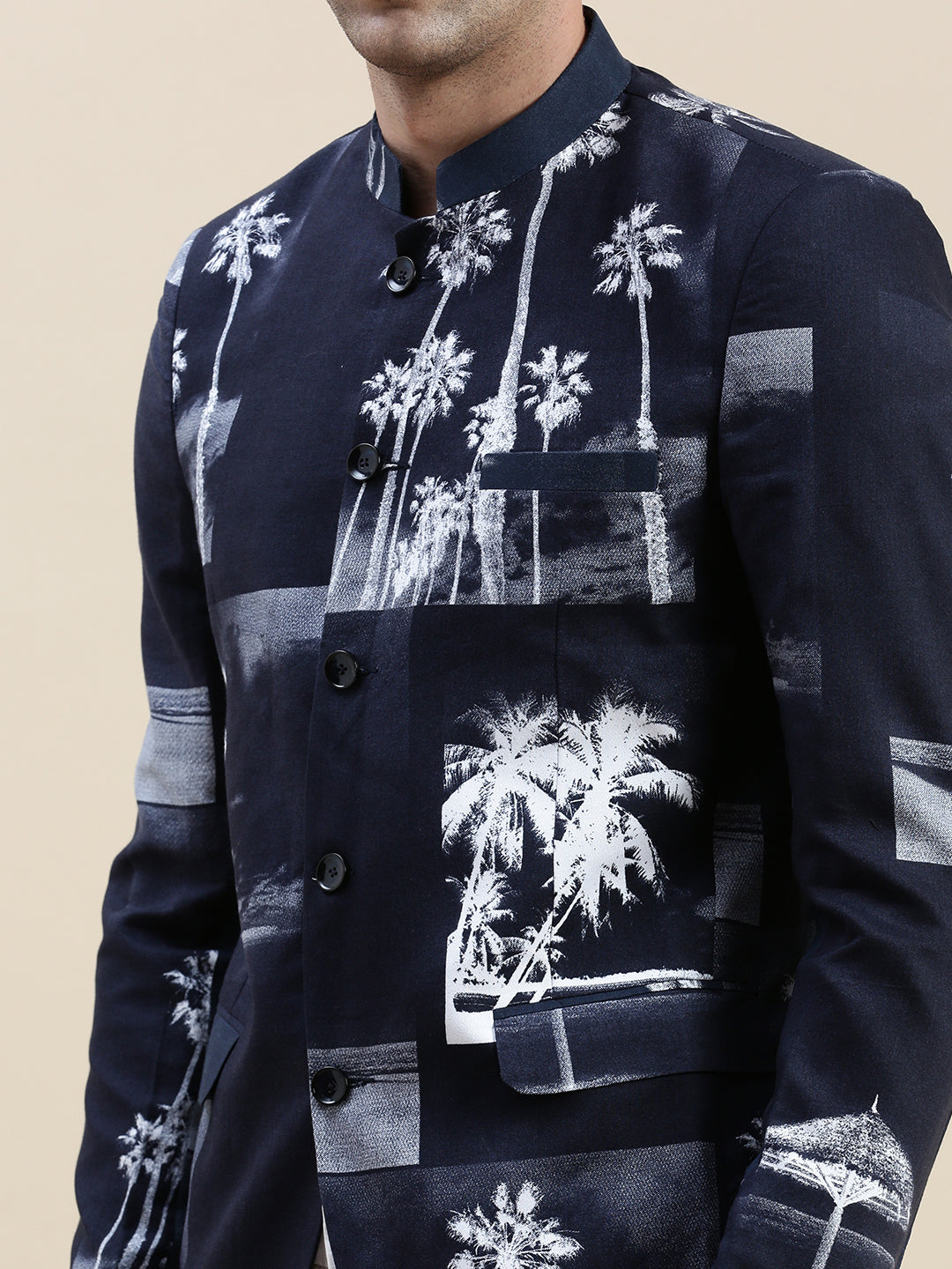 Men Navy Printed Casual Blazer