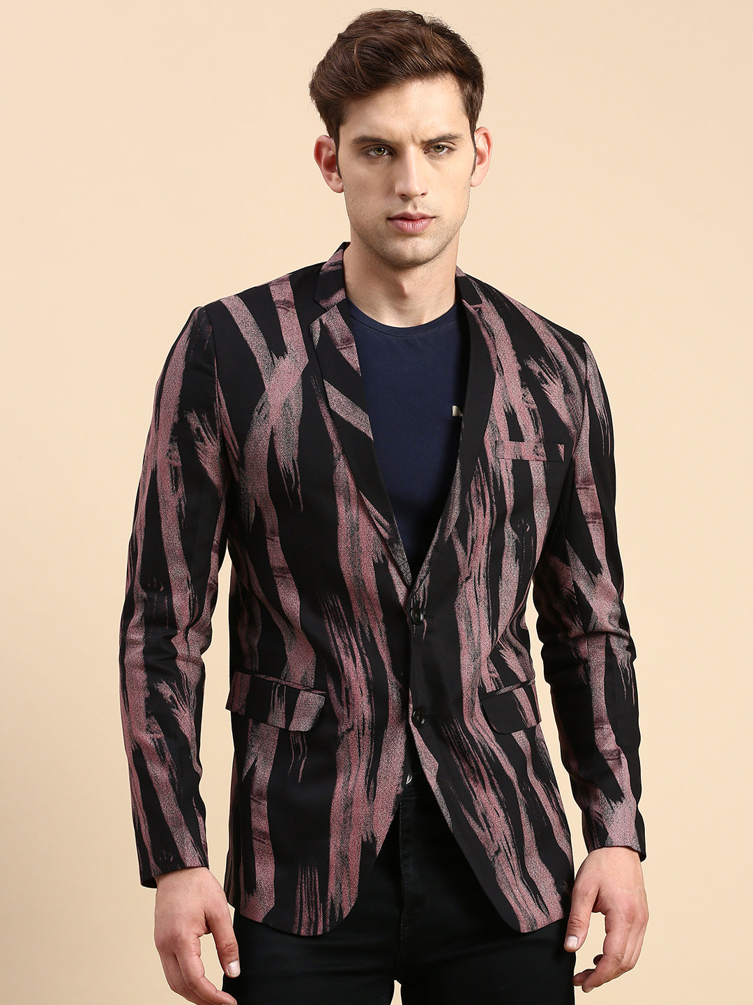 Men Black Printed Casual Blazer