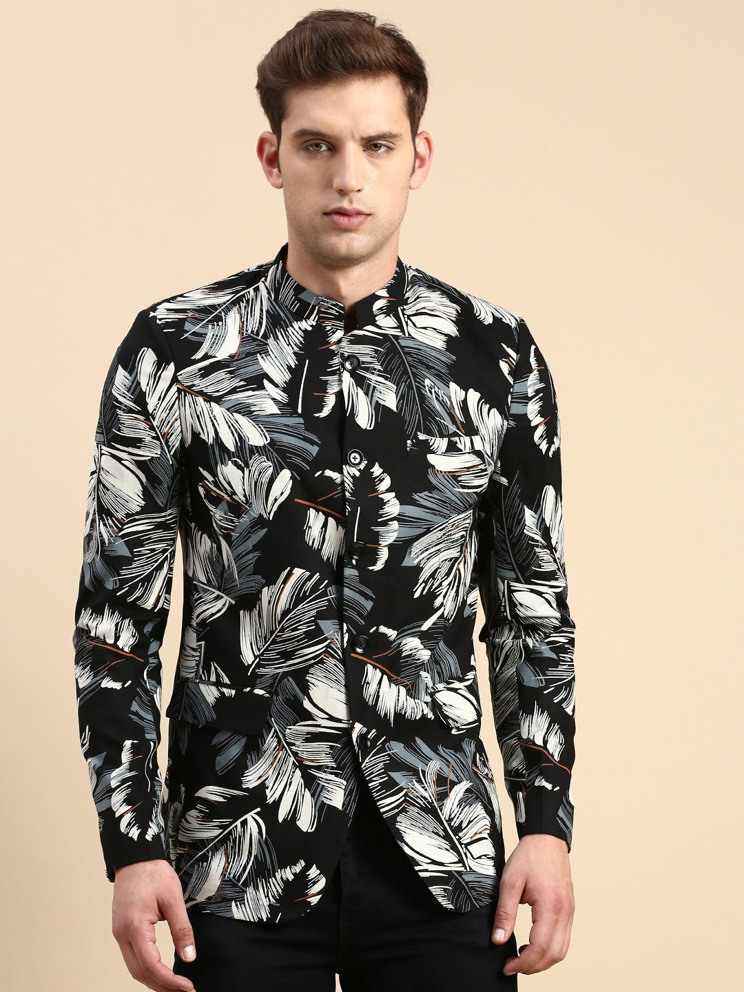 Men Black Printed Party Blazer