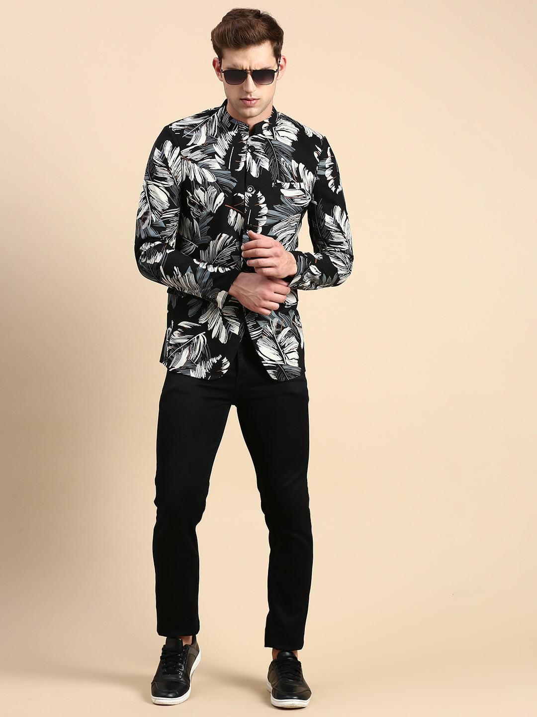 Men Black Printed Party Blazer