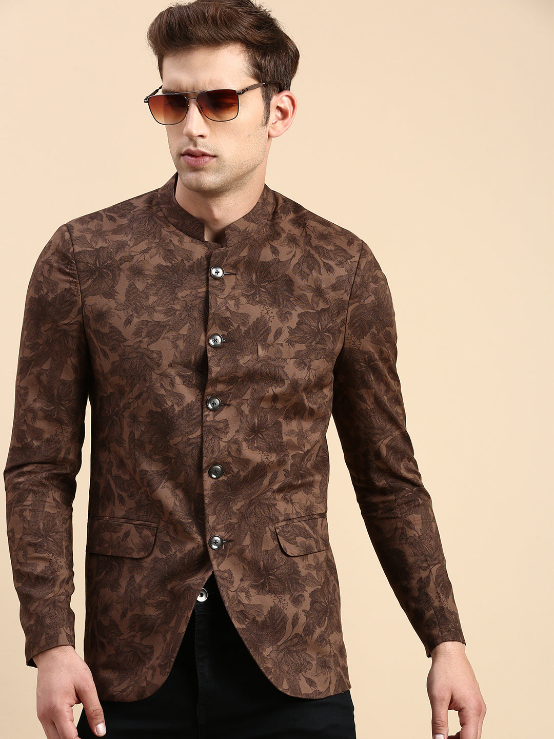 Men Brown Printed Party Blazer