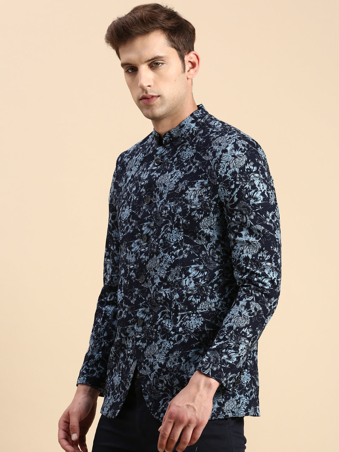 Men Navy Printed Party Blazer