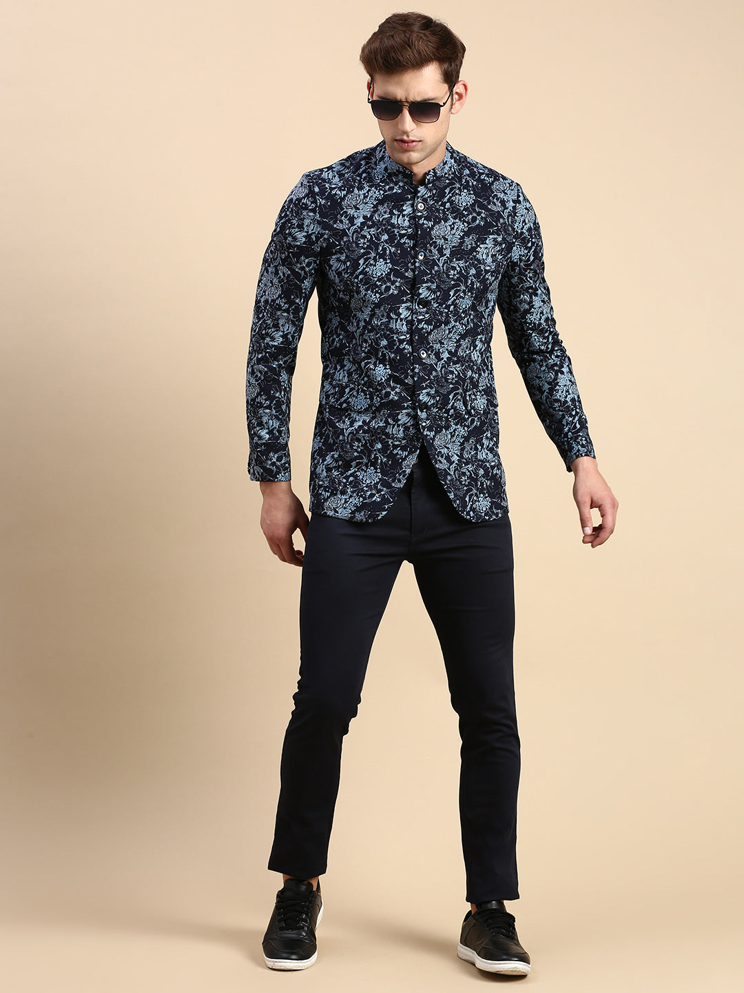 Men Navy Printed Party Blazer