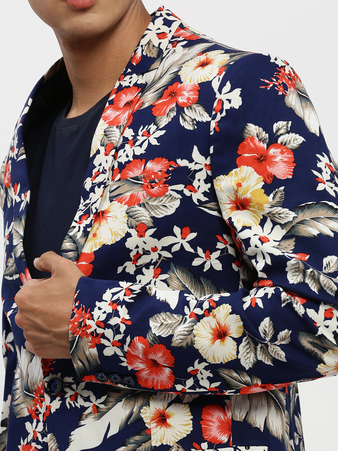 Men Navy Printed Blazer