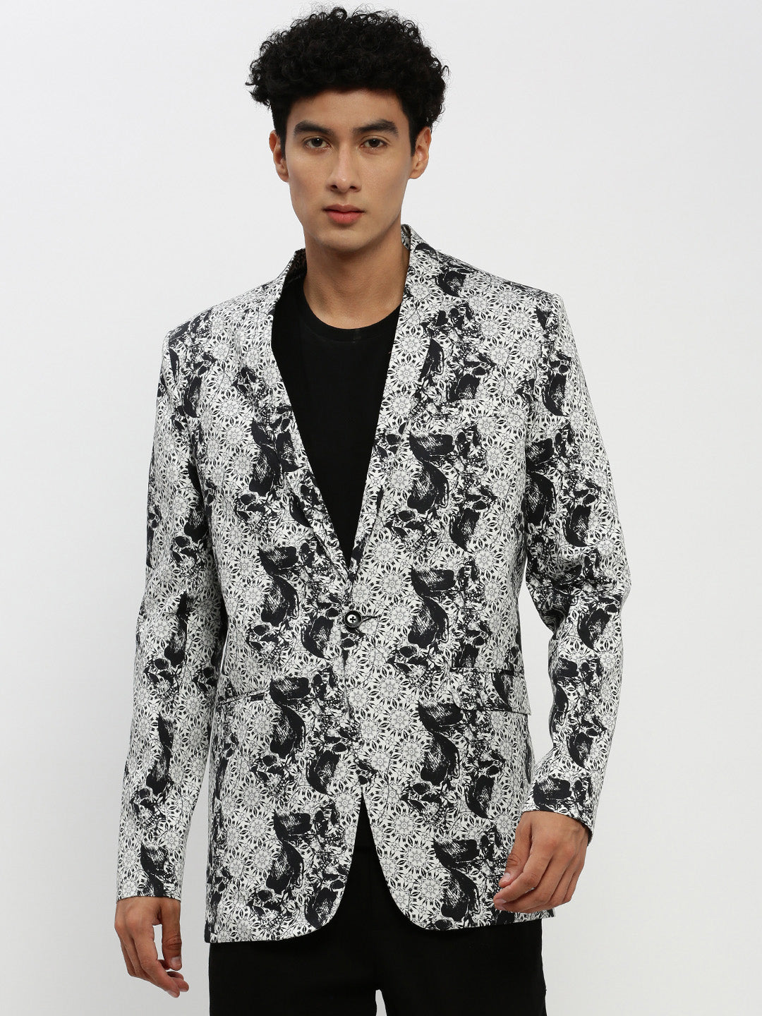 Men White Printed Blazer