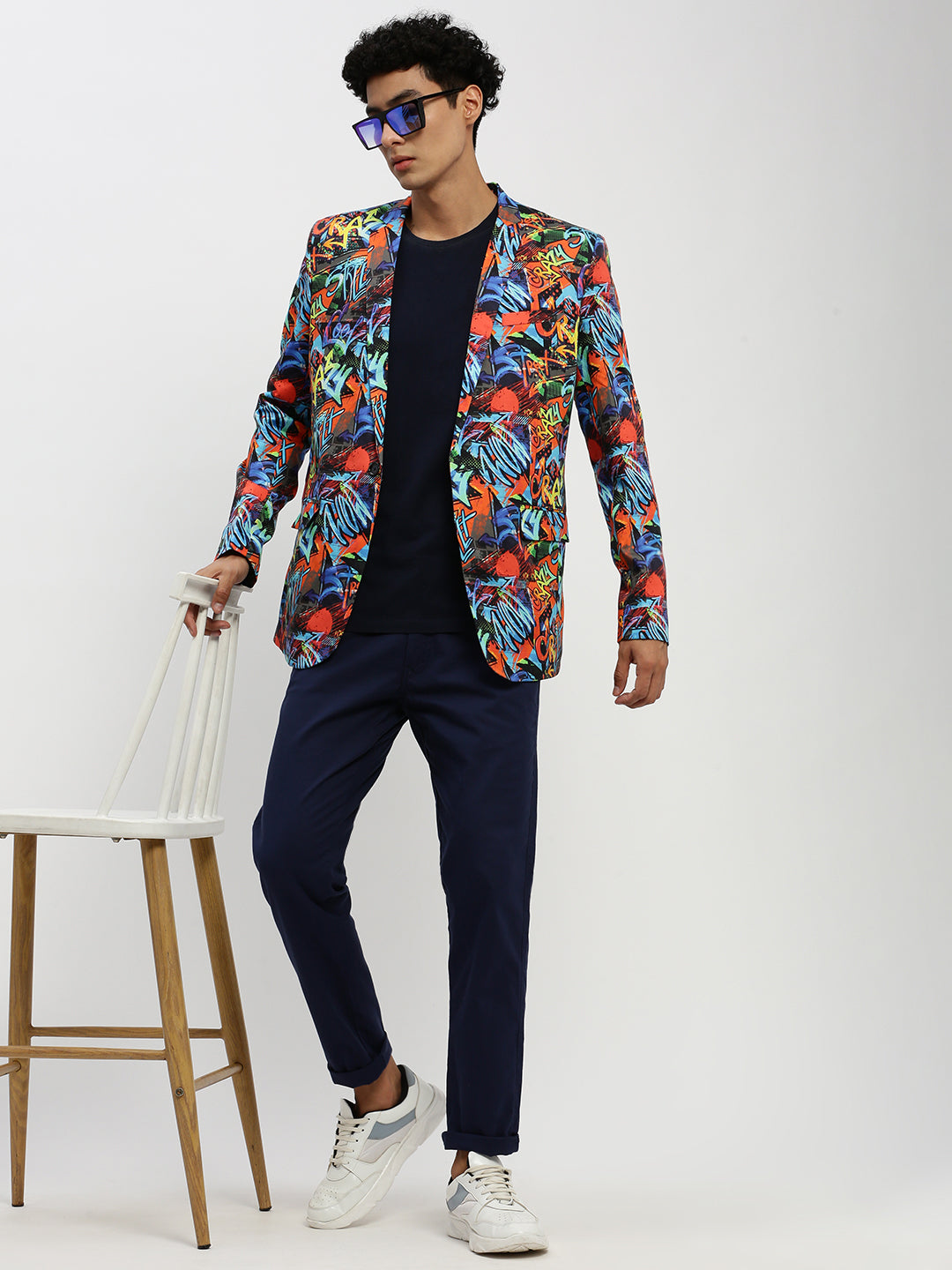 Men Orange Printed Blazer