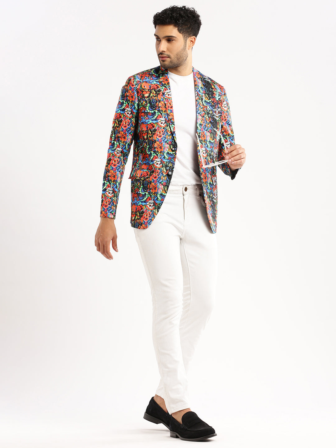 Men Multi Printed Notched Lapel Blazer