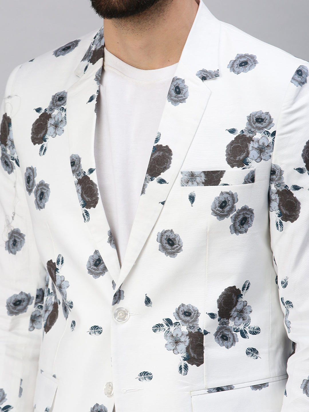 Men White Printed Party Blazers