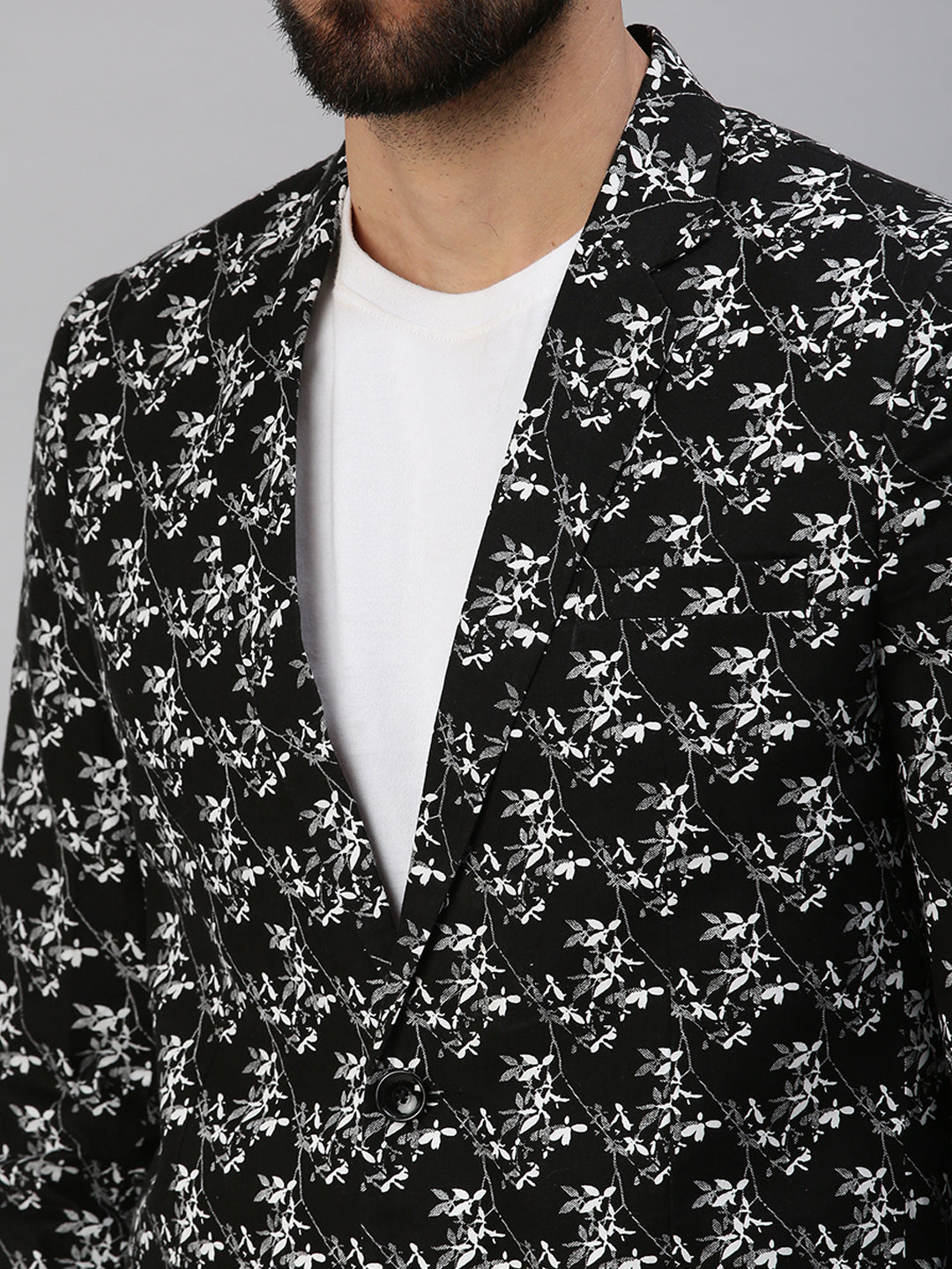 Men Black Printed Party Blazers