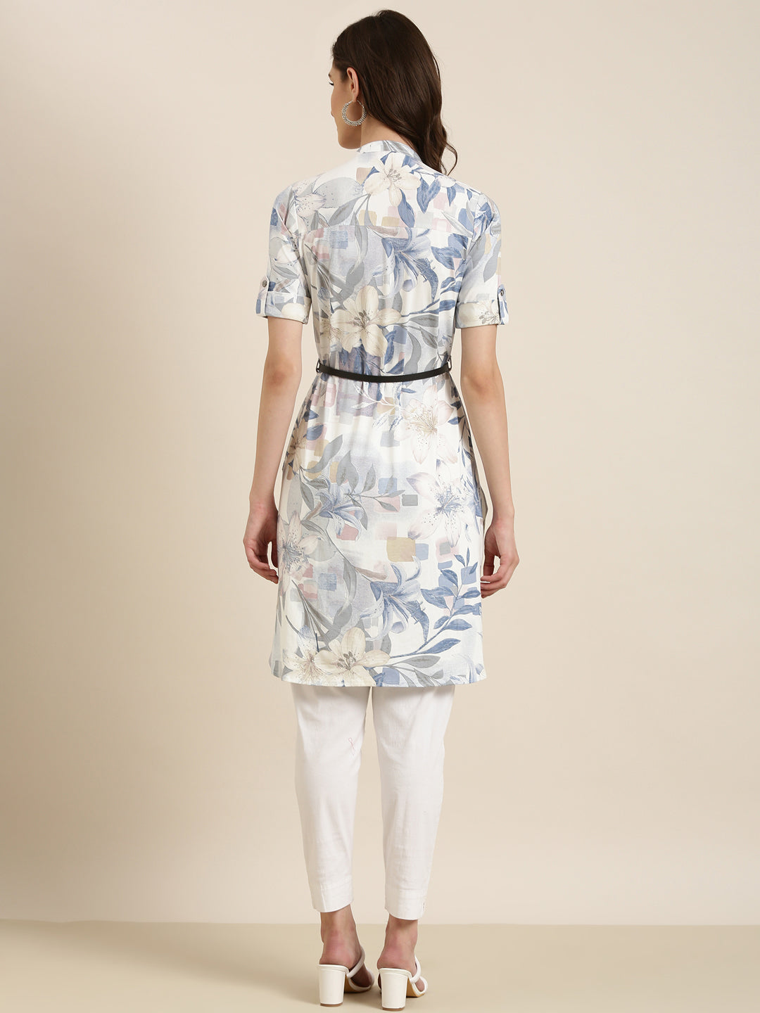 Women White Floral A-Line Kurta