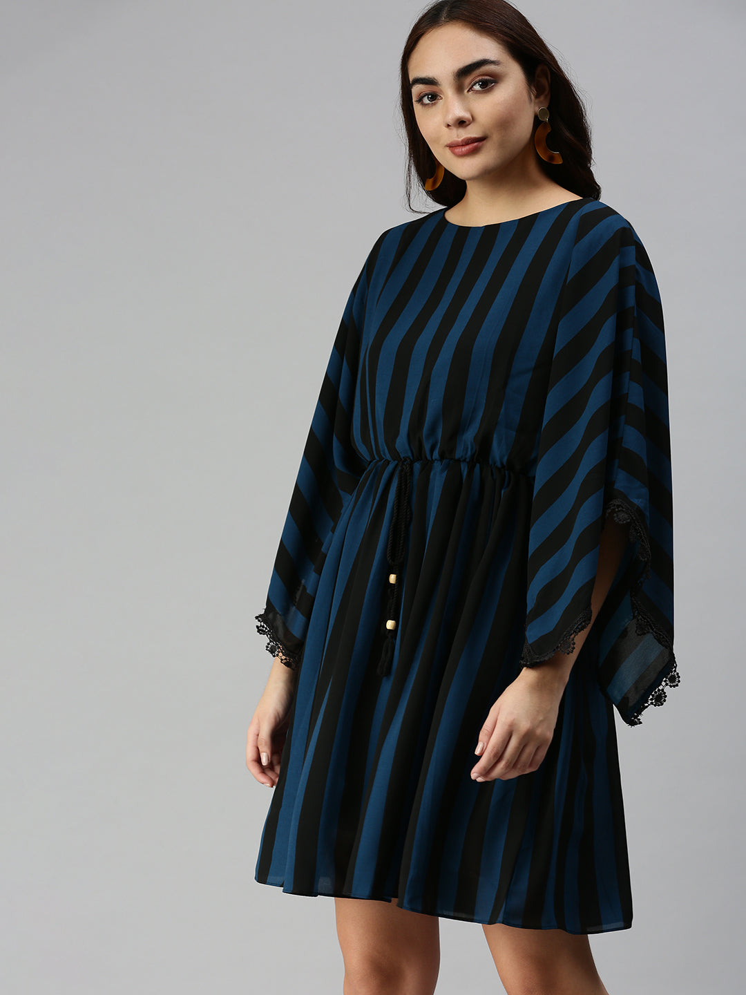 Women's Black Striped Kaftan Dress