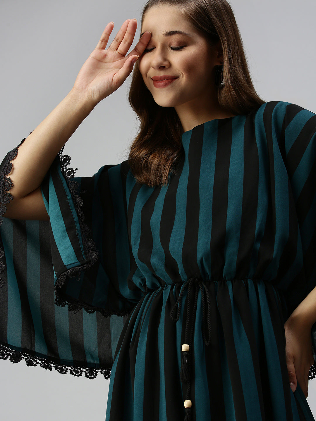 Women's Black Striped Kaftan Dress