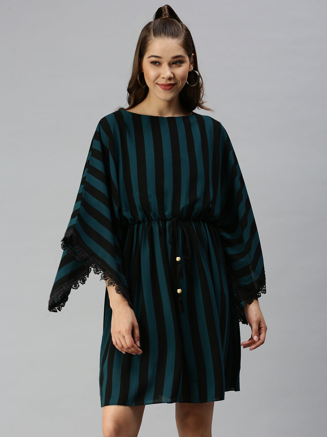 Women's Black Striped Kaftan Dress