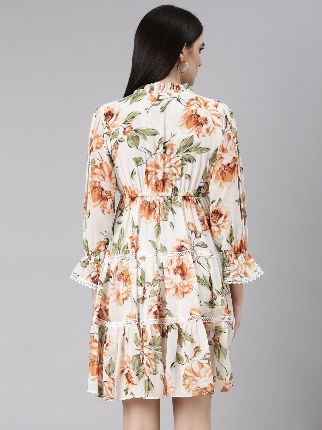 Women Off White Floral Fit and Flare Dress