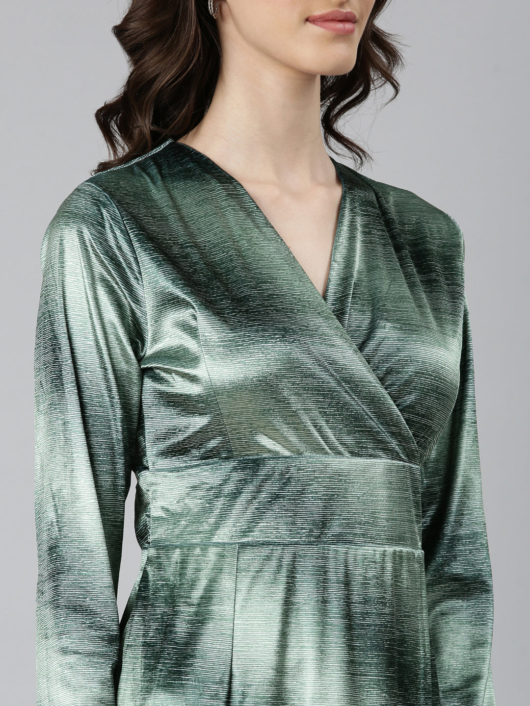 Women Green Printed Wrap Dress