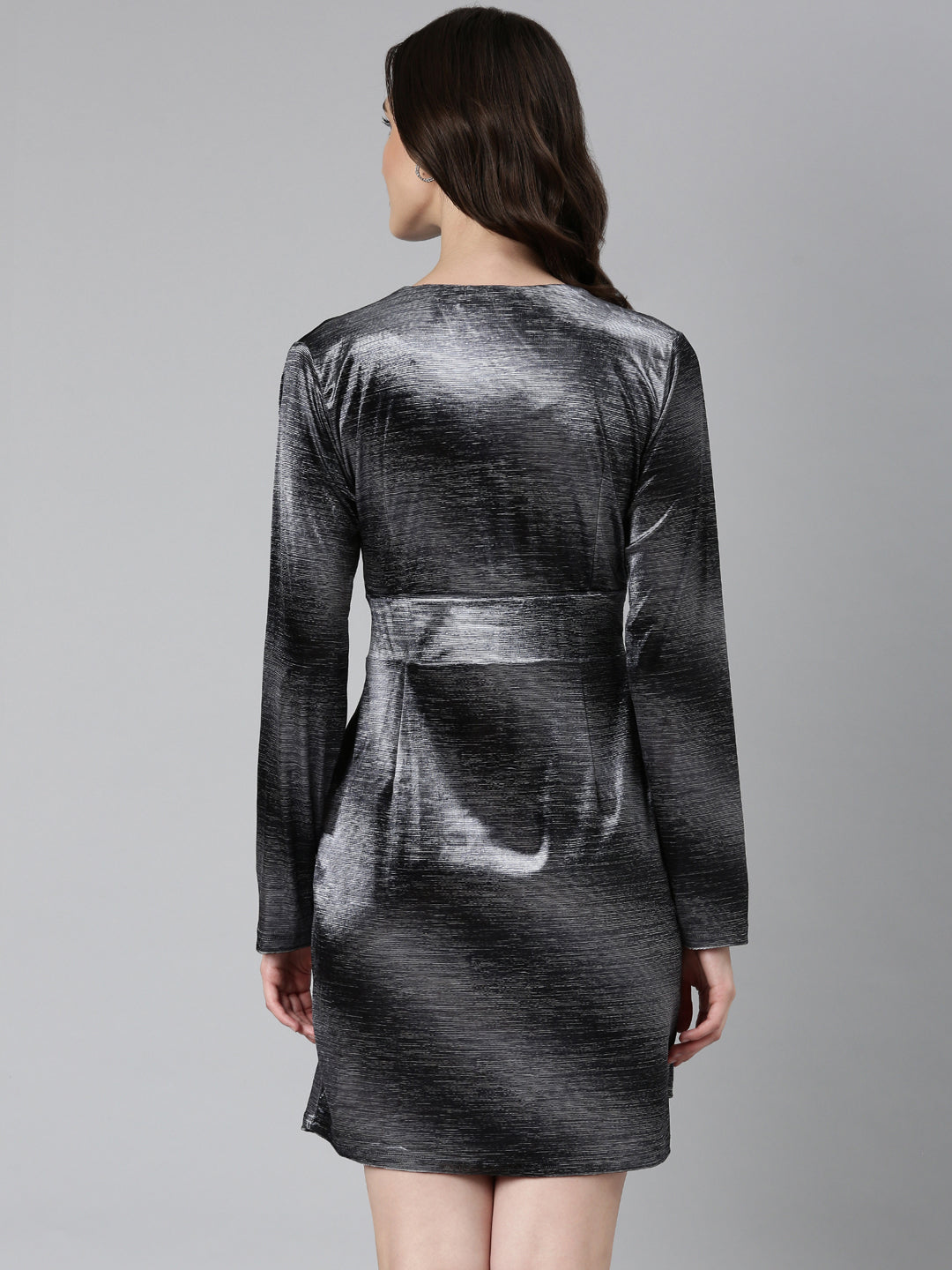 Women Grey Printed Wrap Dress