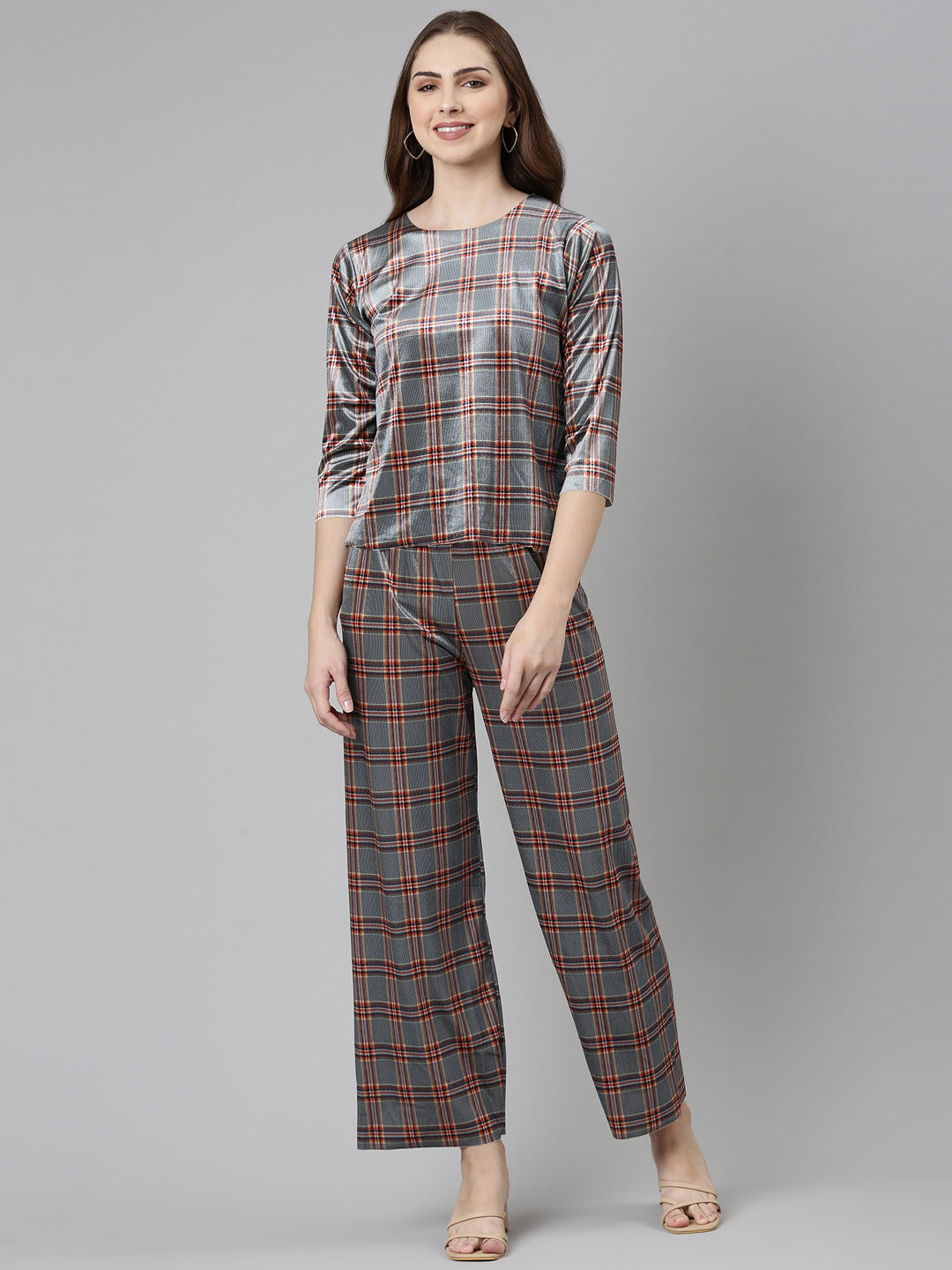 Women Navy Blue Checked Co-Ords