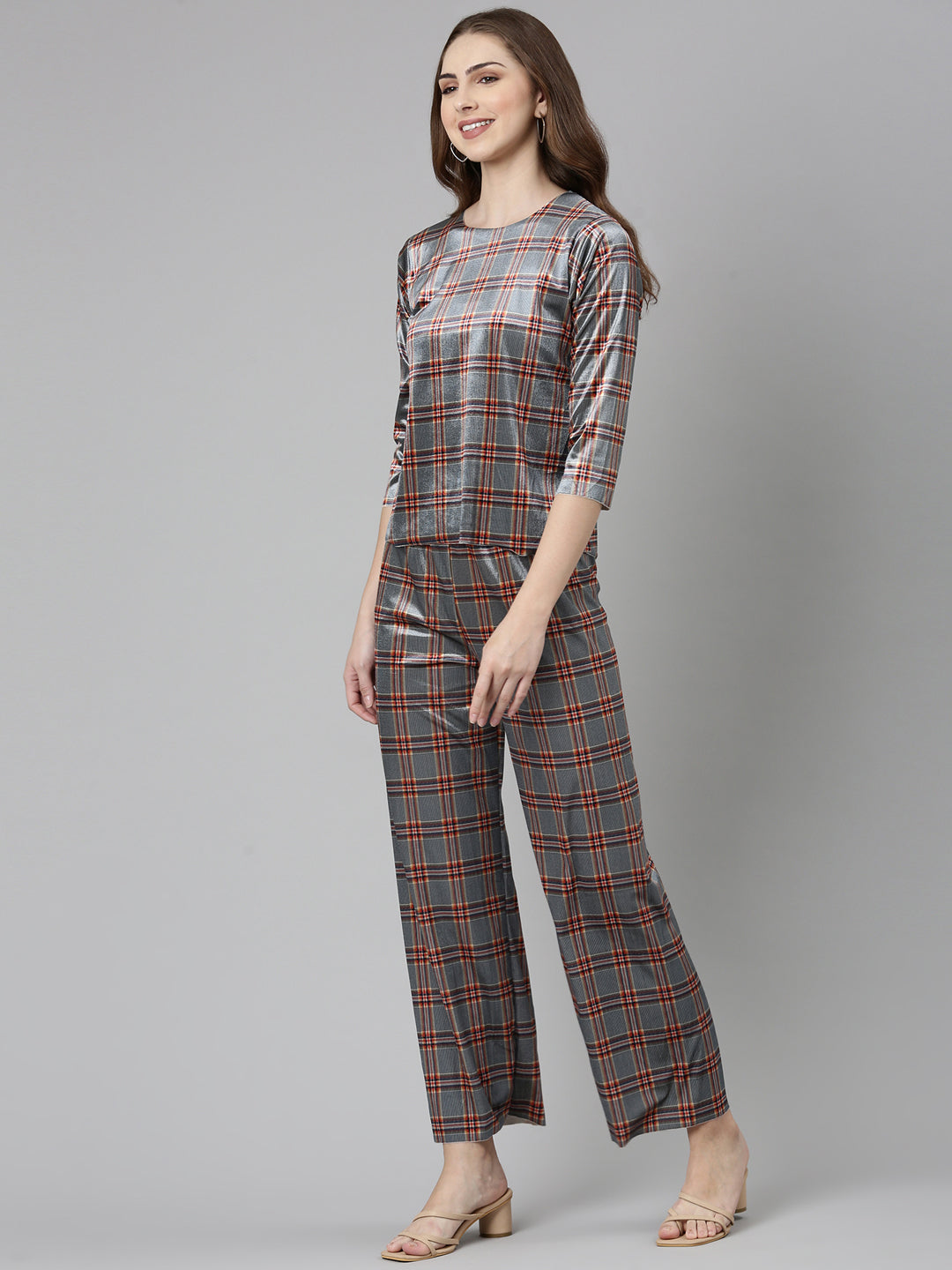Women Navy Blue Checked Co-Ords