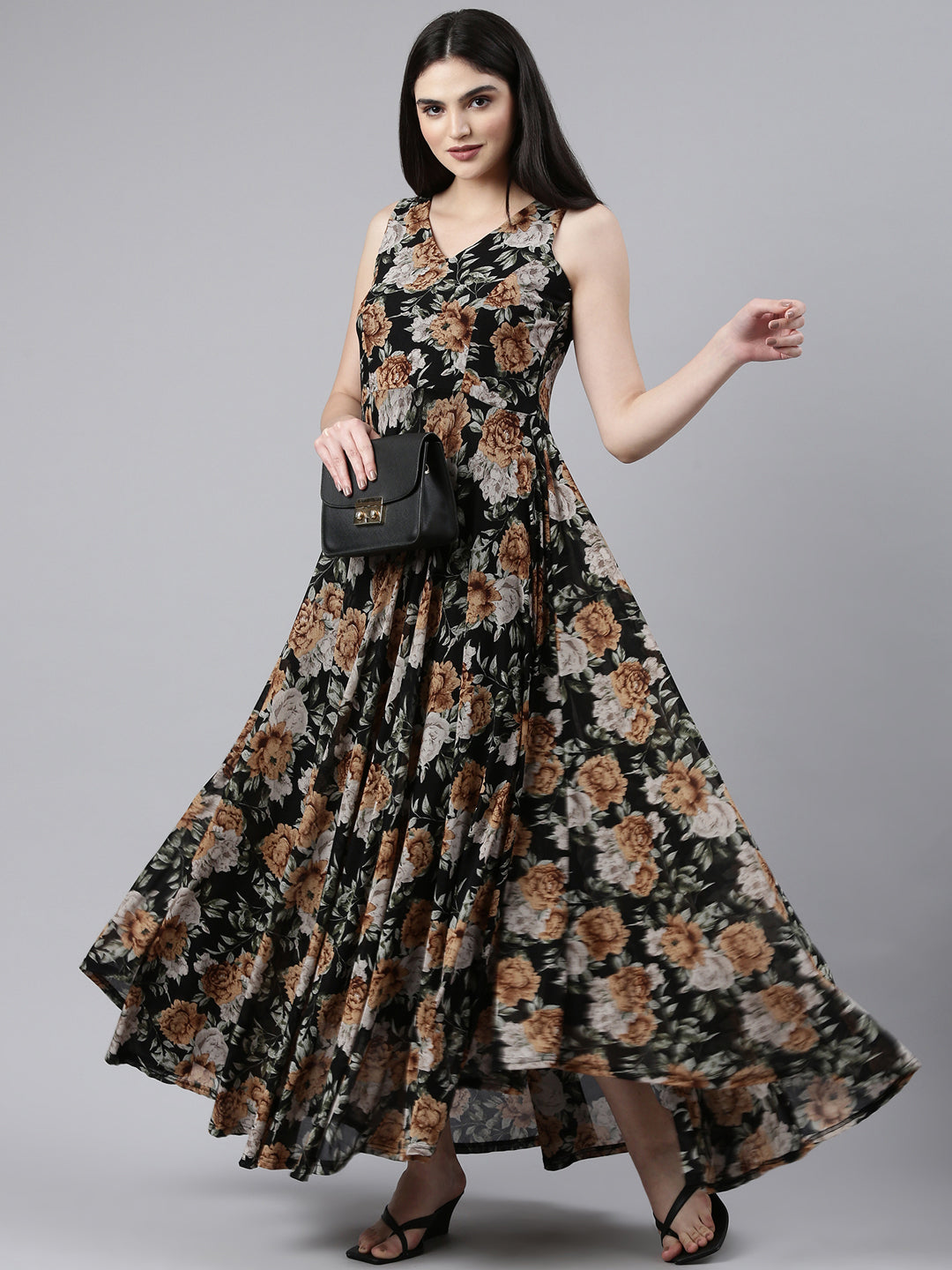 Women Black Printed Maxi Dress