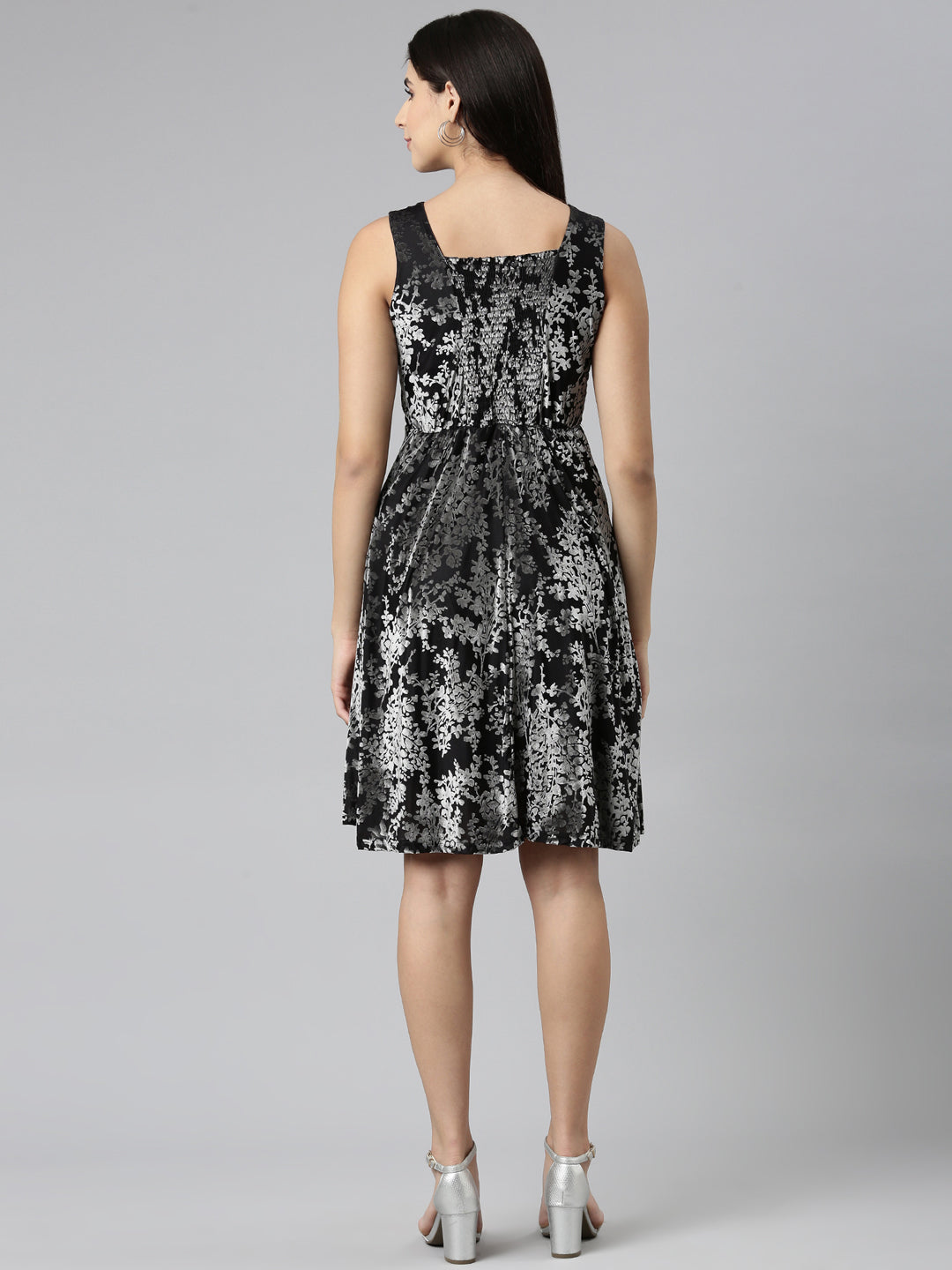 Women Black Printed Fit and Flare Dress