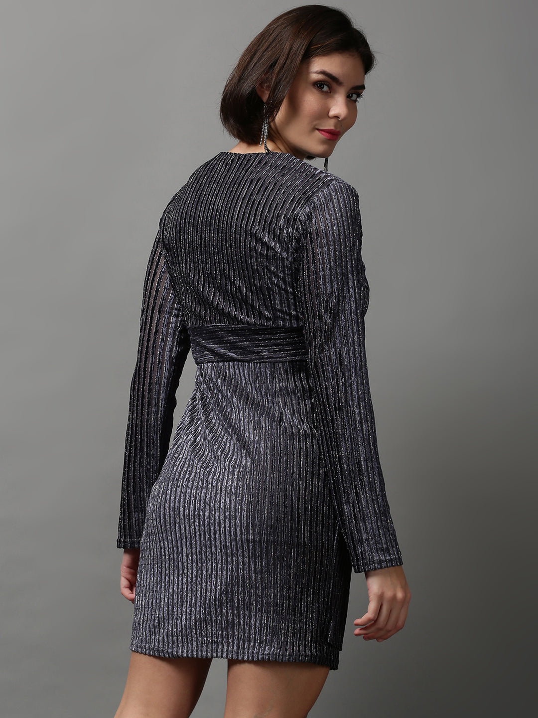 Women's Grey Solid Empire Dress