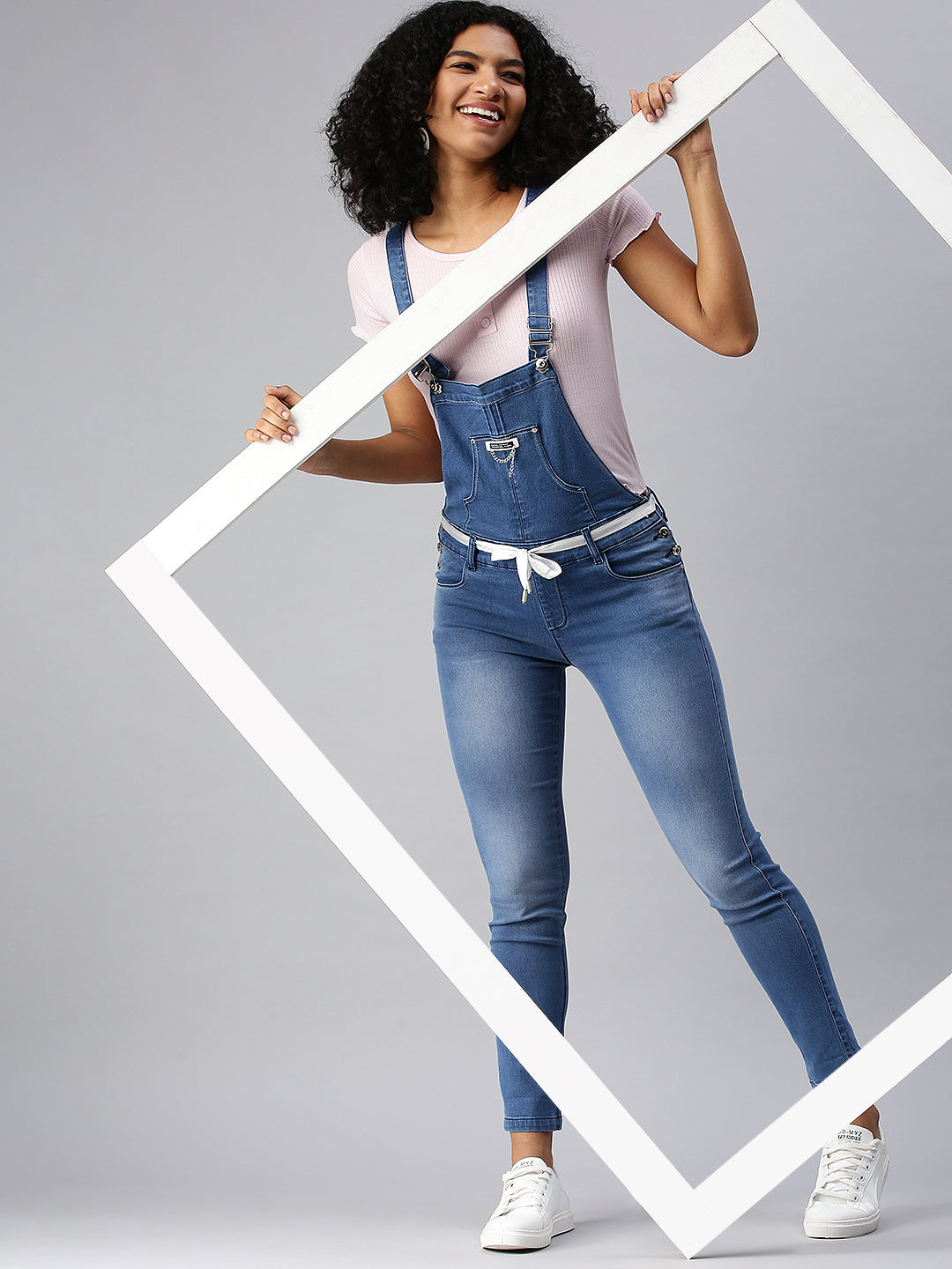 Women's Blue Solid Dungarees