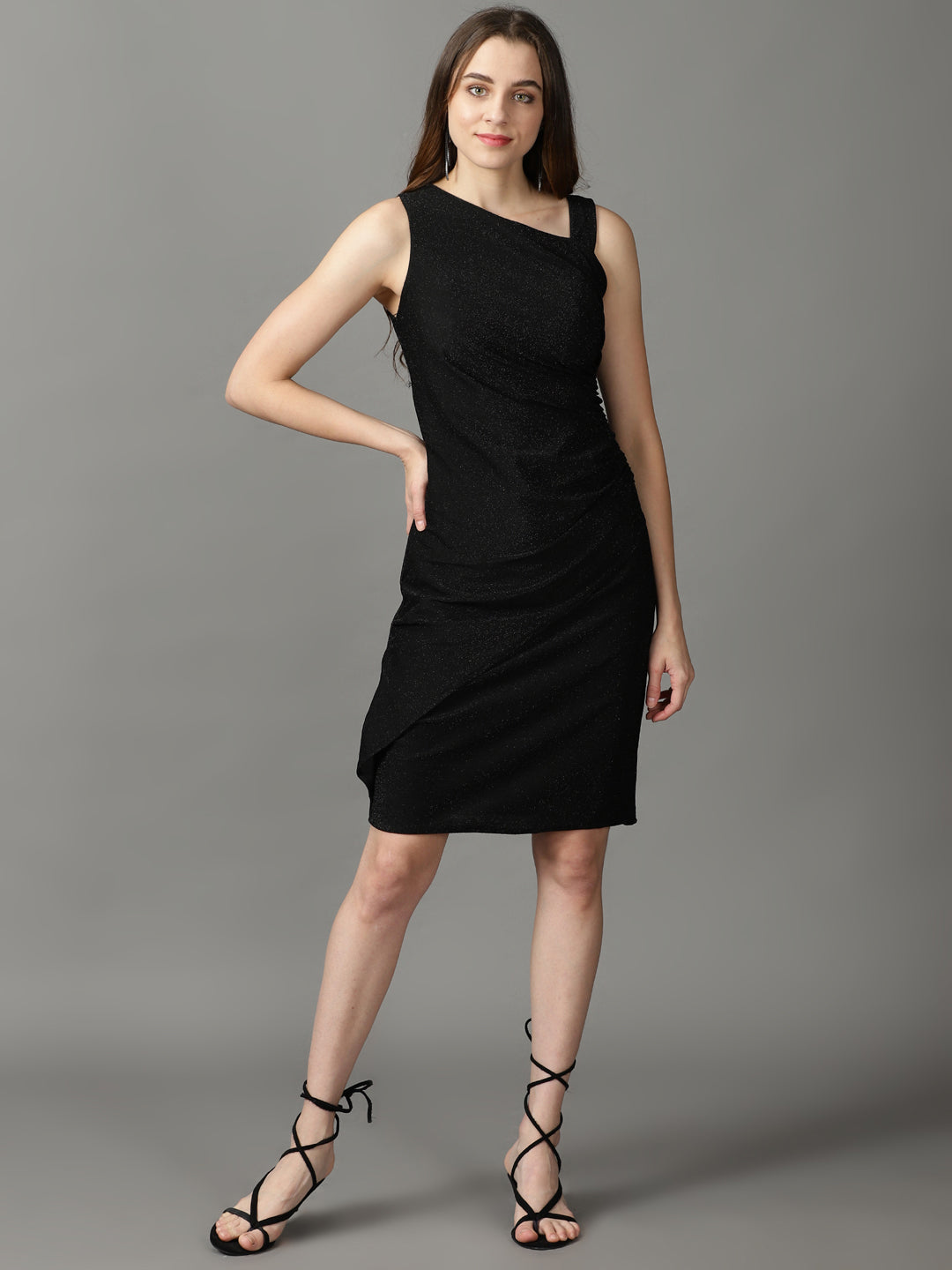 Women's Black Solid Wrap Dress