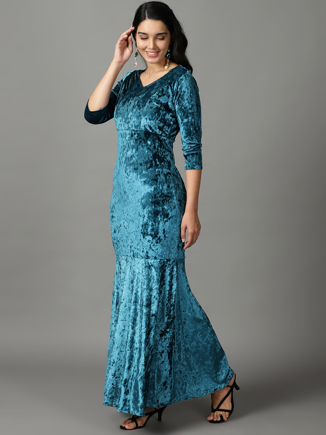 Women's Turquoise Blue Solid Wrap Dress