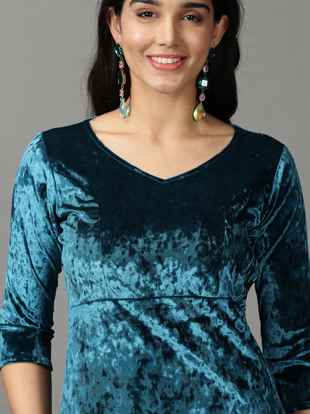 Women's Turquoise Blue Solid Wrap Dress