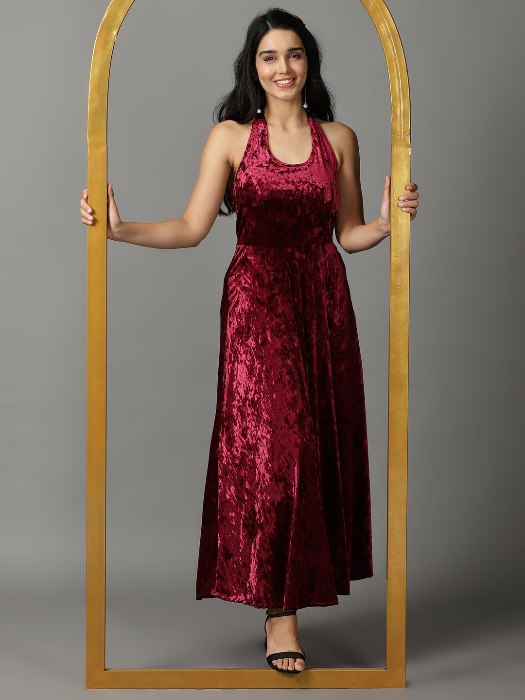 Women's Magenta Solid Maxi Dress