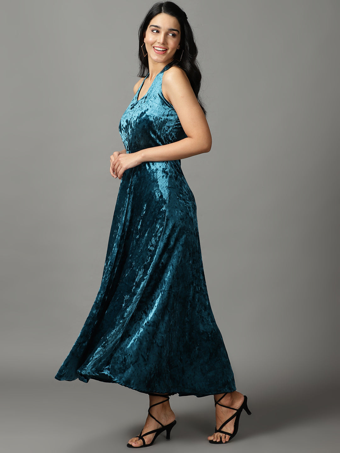 Women's Turquoise Blue Solid Maxi Dress