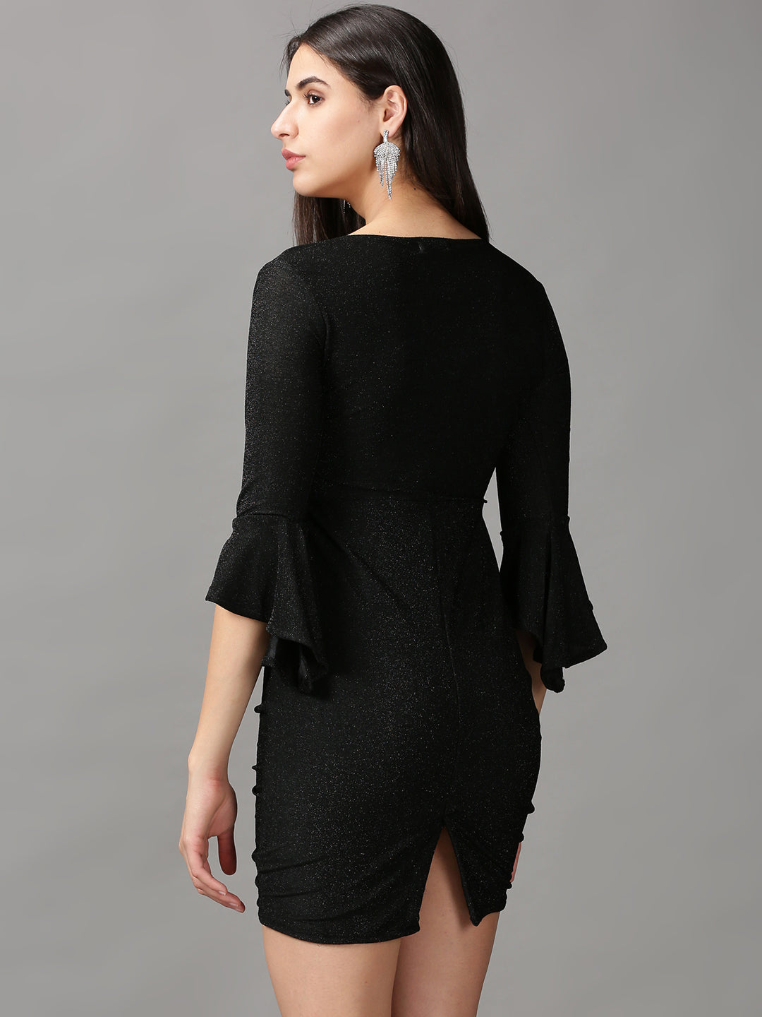Women's Black Solid Wrap Dress