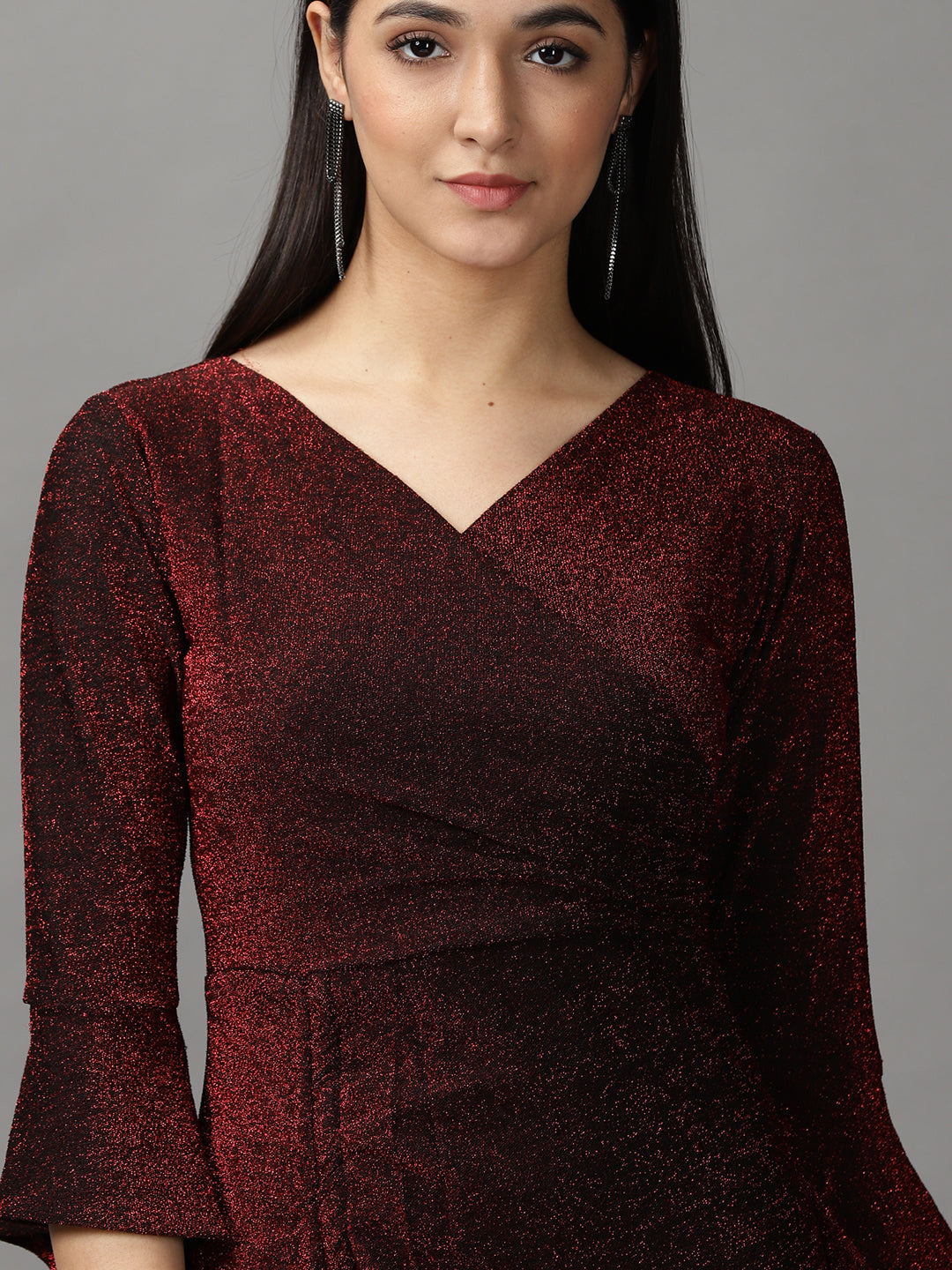Women's Red Solid Wrap Dress