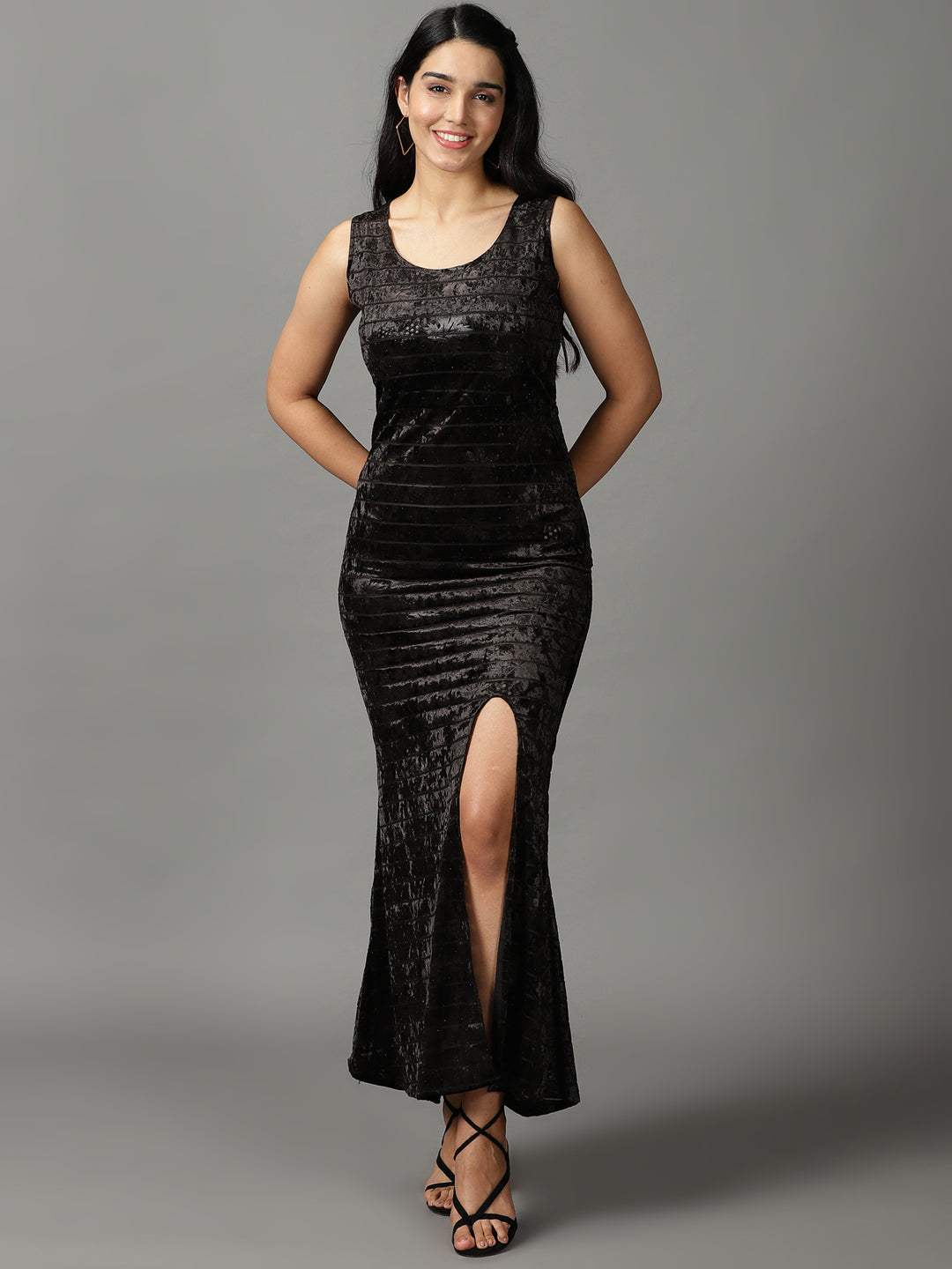 Women's Black Embellished Maxi Dress