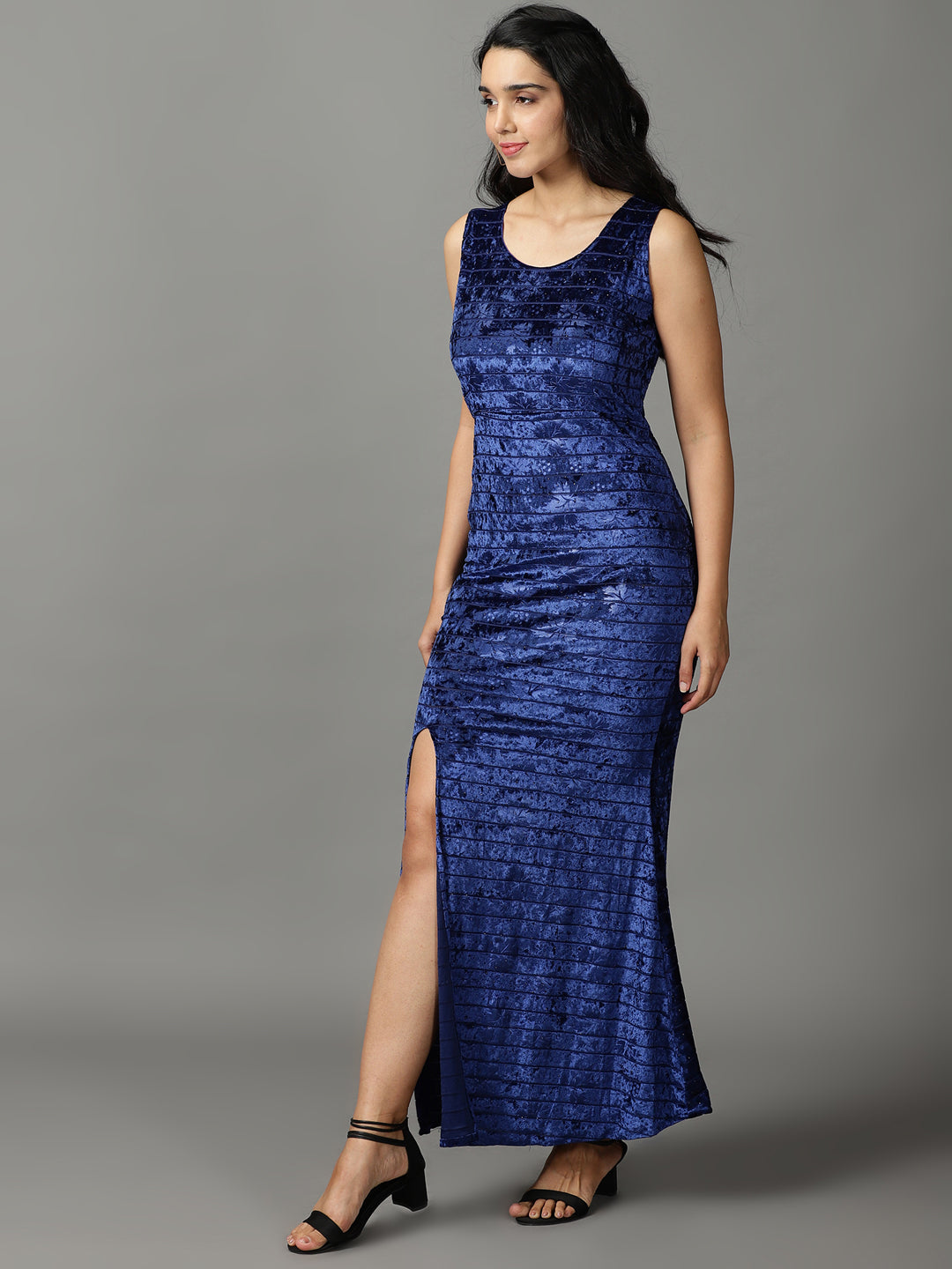 Women's Blue Embellished Maxi Dress