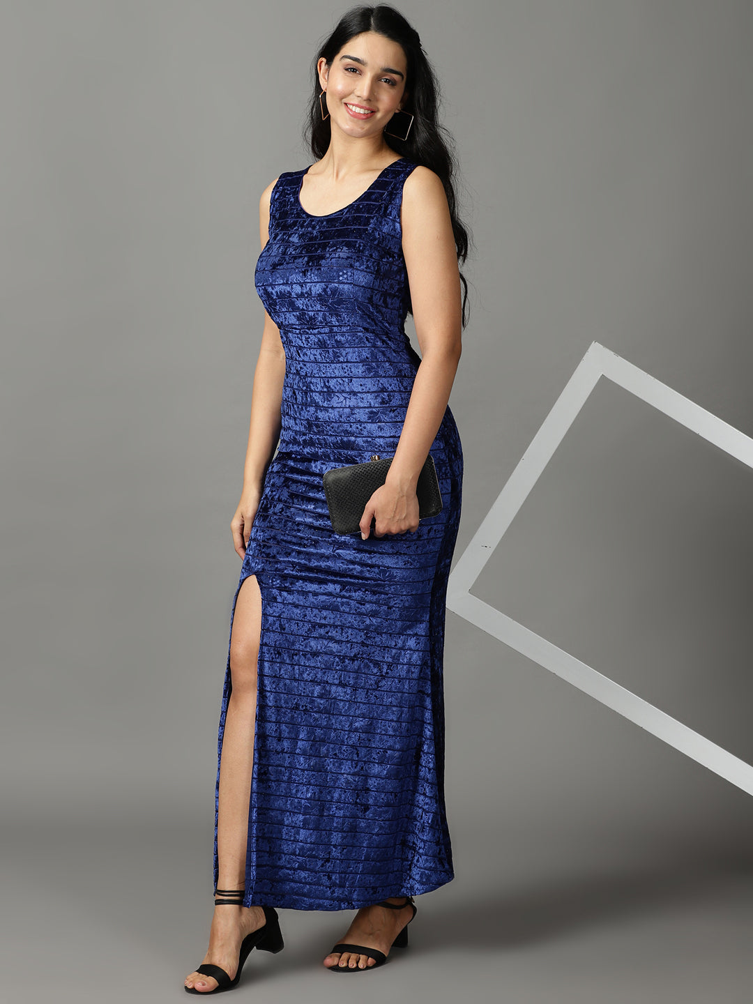 Women's Blue Embellished Maxi Dress