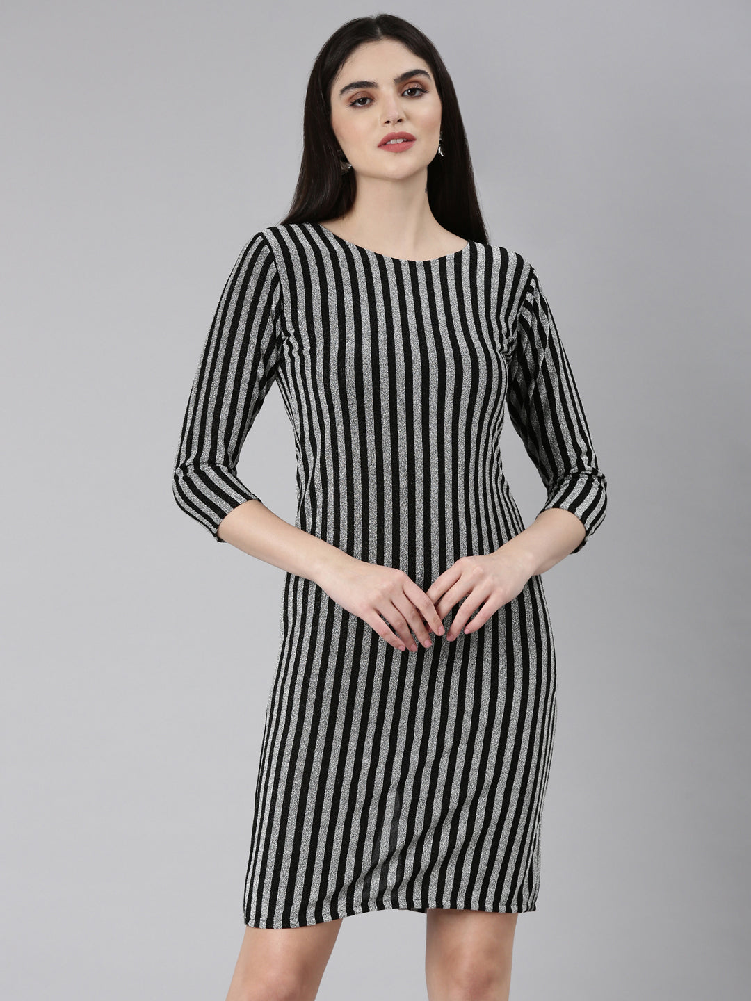 Women Silver Striped Bodycon Dress