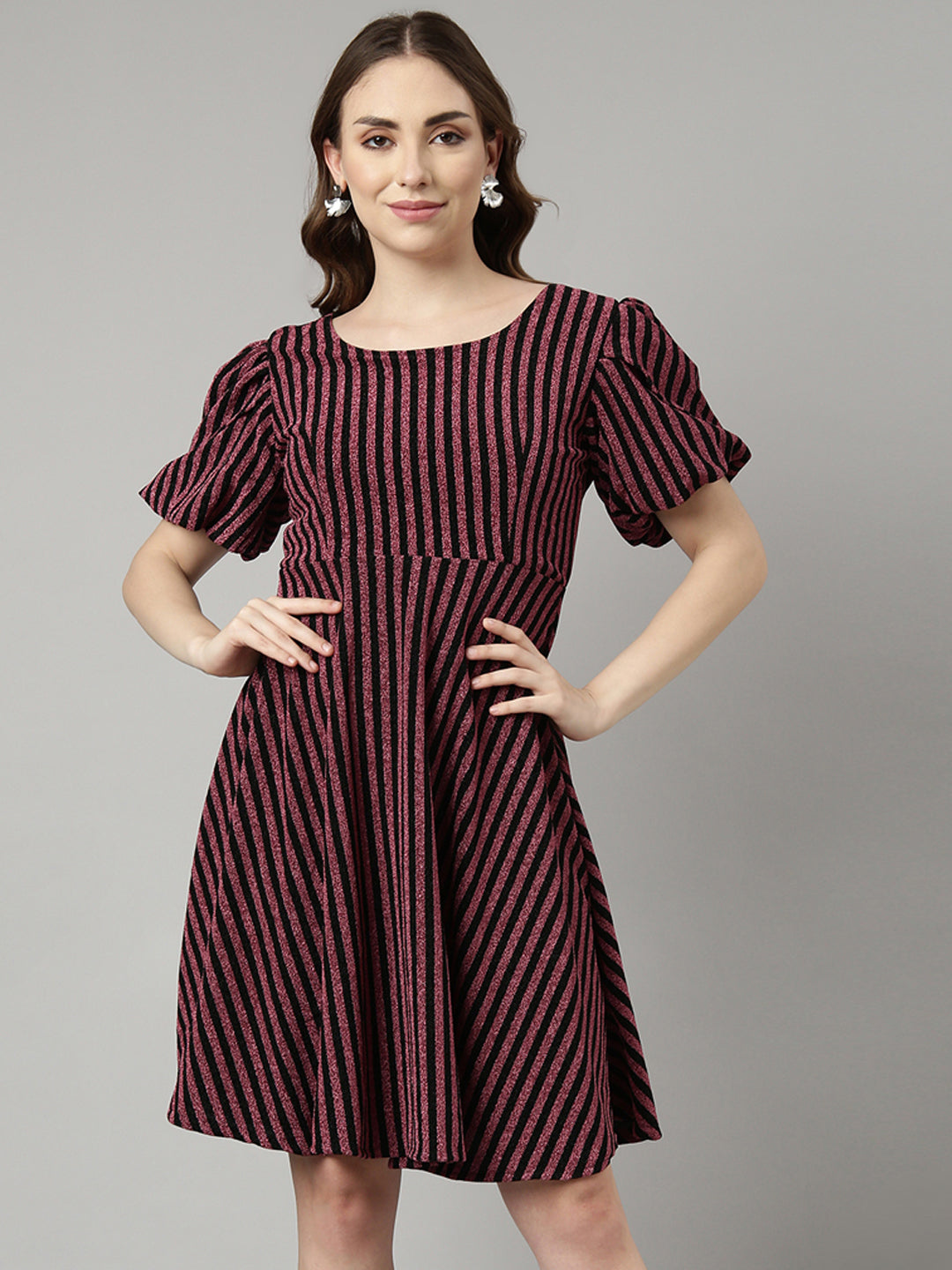 Women Pink Striped Fit and Flare Dress