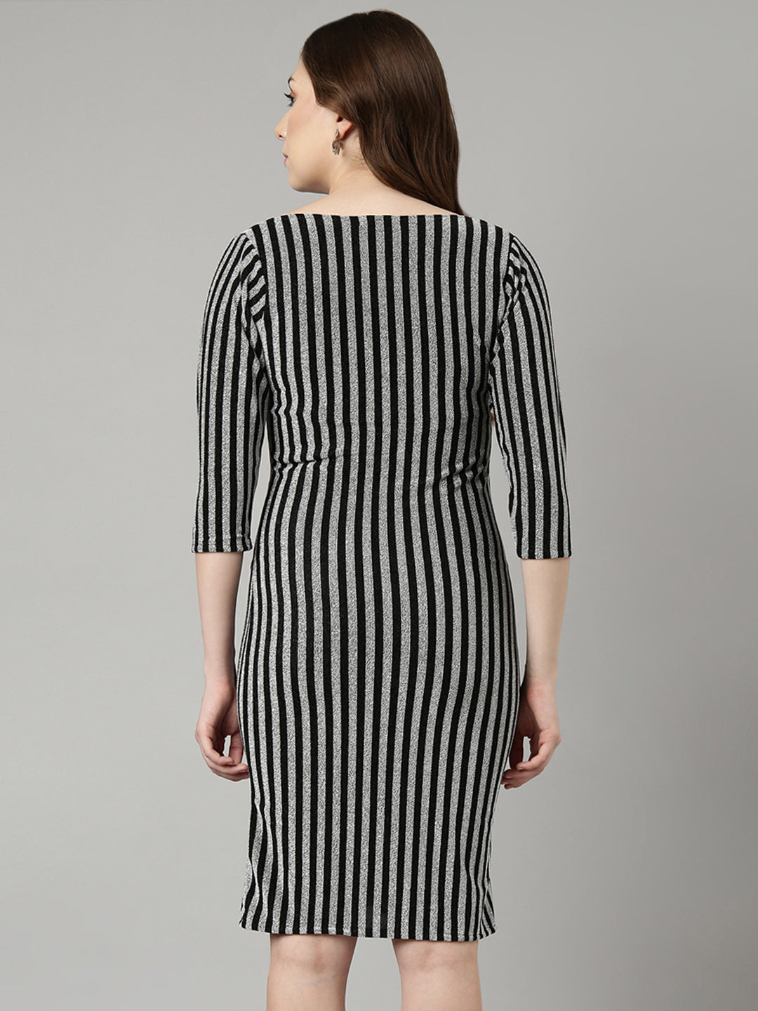 Women Grey Striped Wrap Dress