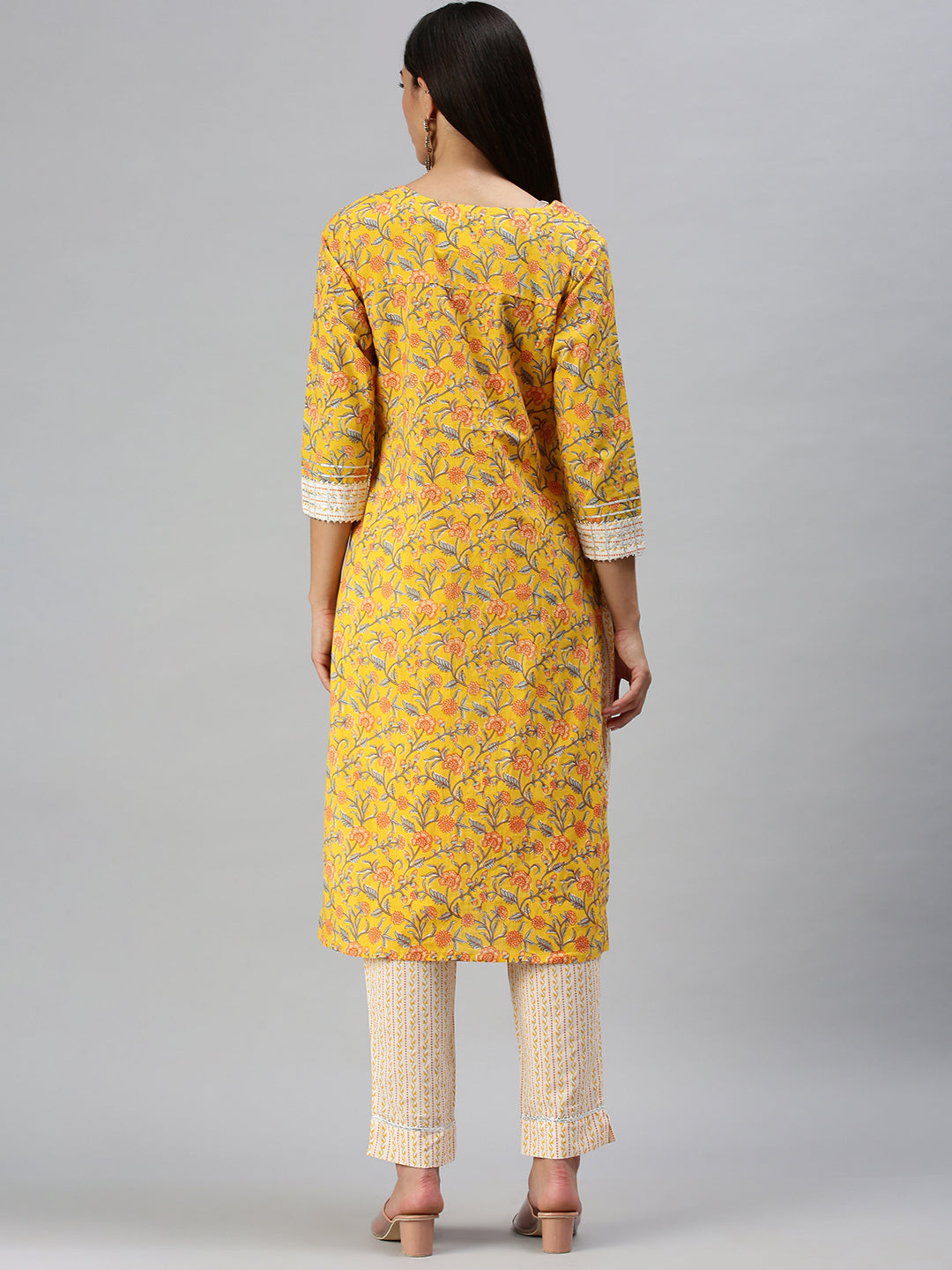 Women's Yellow Printed Kurta Sets