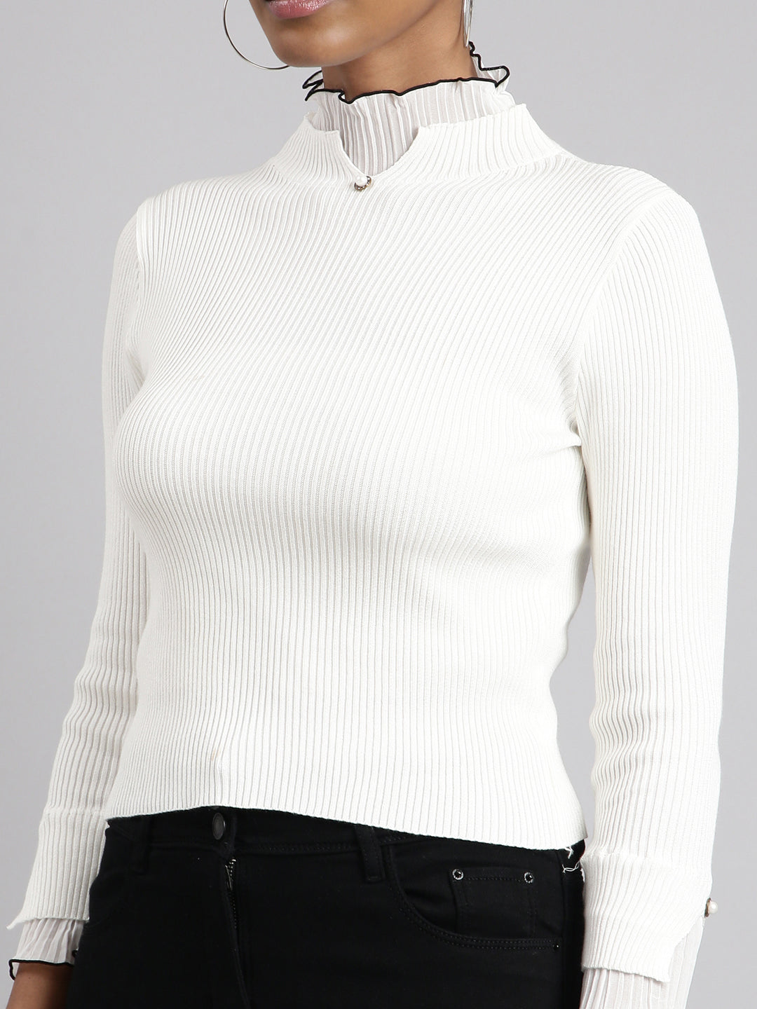 Women Off White Solid Top