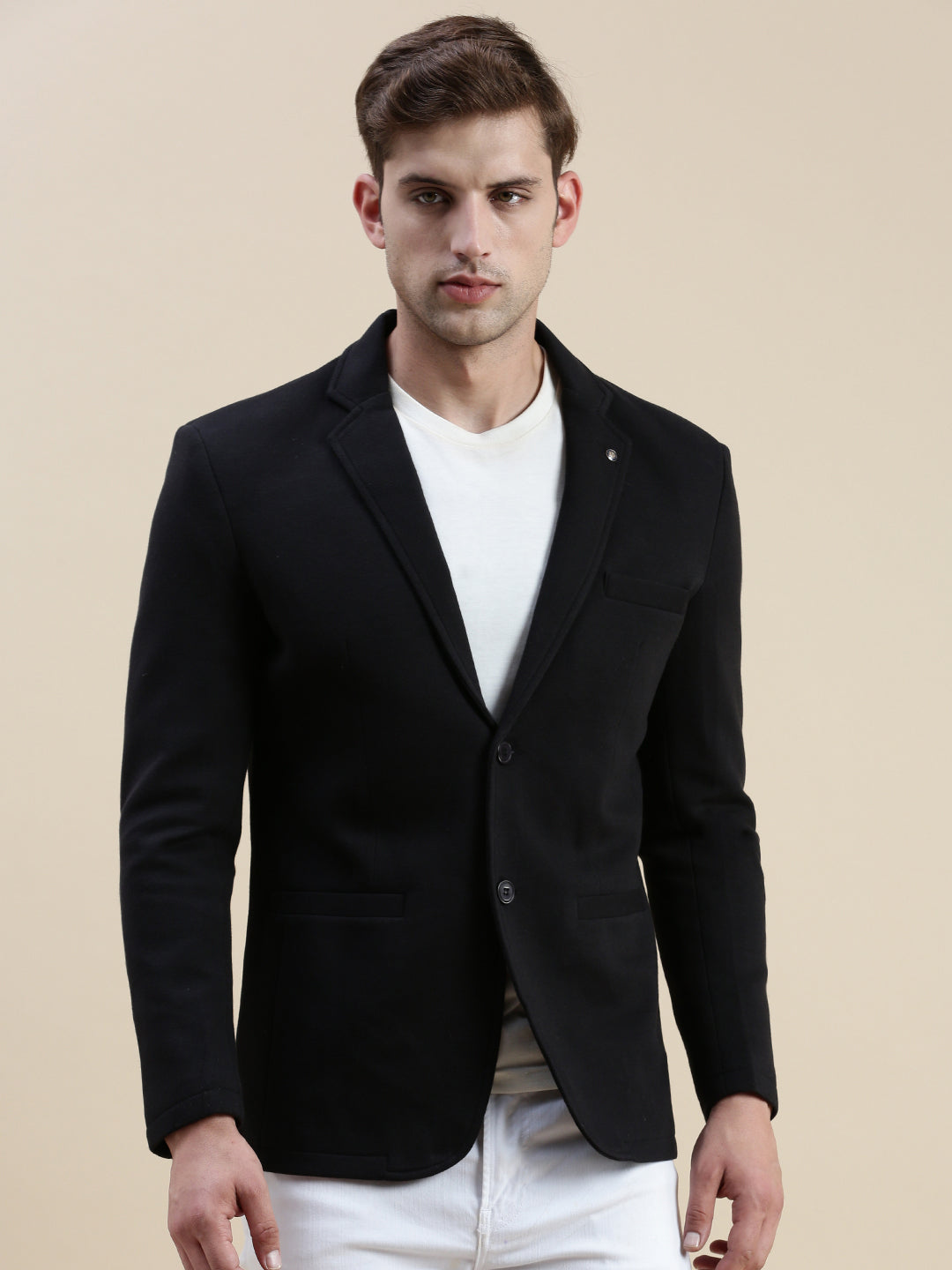 Men Black Solid Casual Blazer