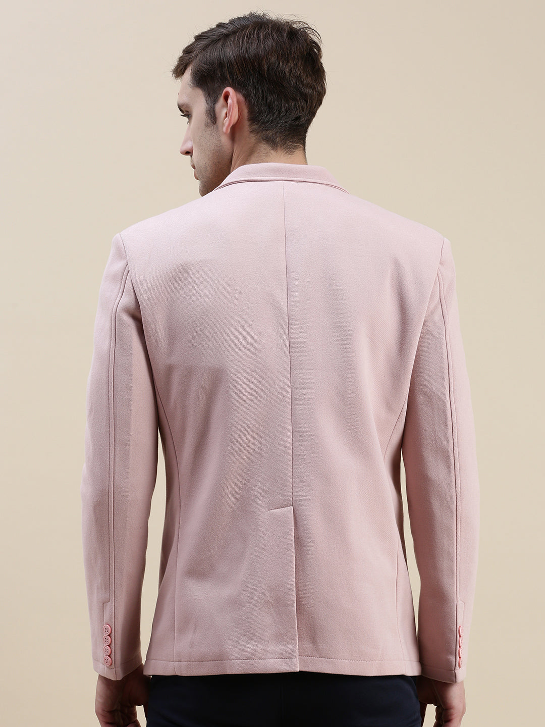 Men Pink Solid Casual Blazer