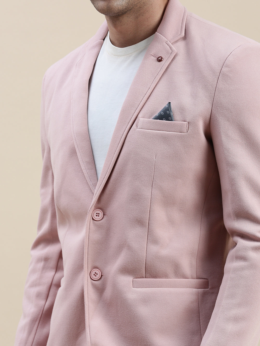 Men Pink Solid Casual Blazer