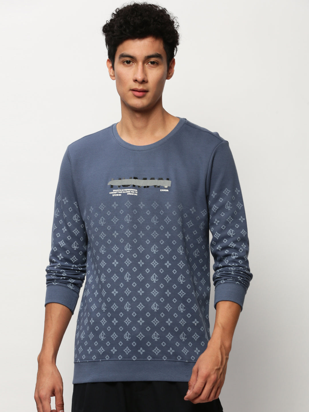 Men Blue Geometrical Casual Sweatshirts