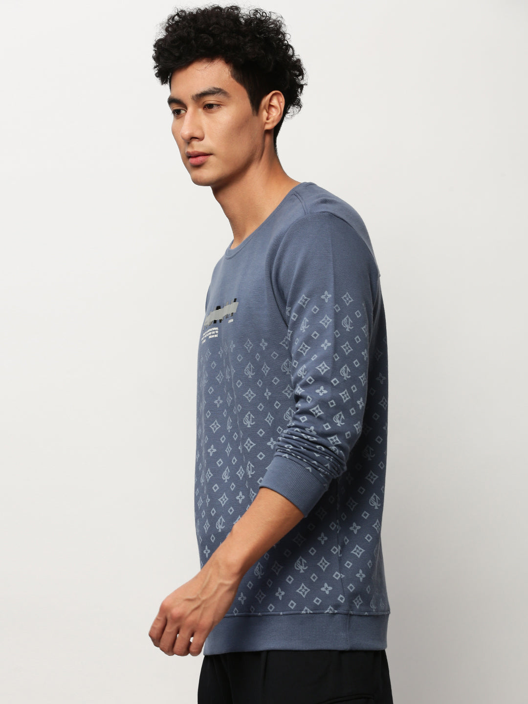 Men Blue Geometrical Casual Sweatshirts