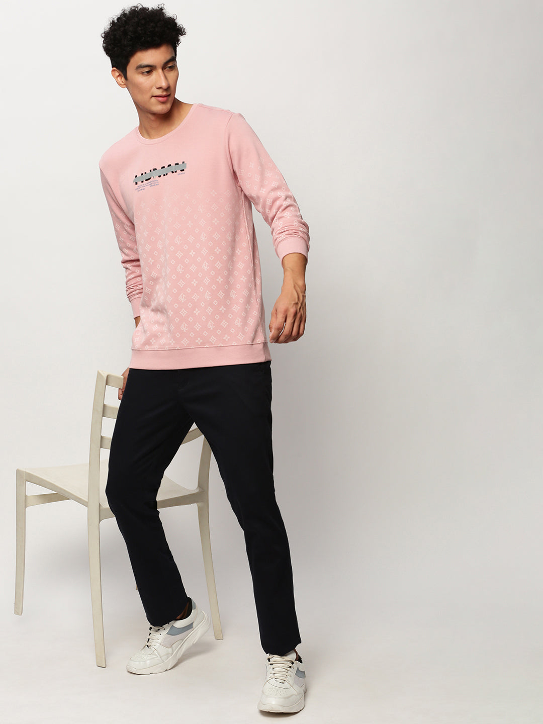 Men Pink Geometrical Casual Sweatshirts