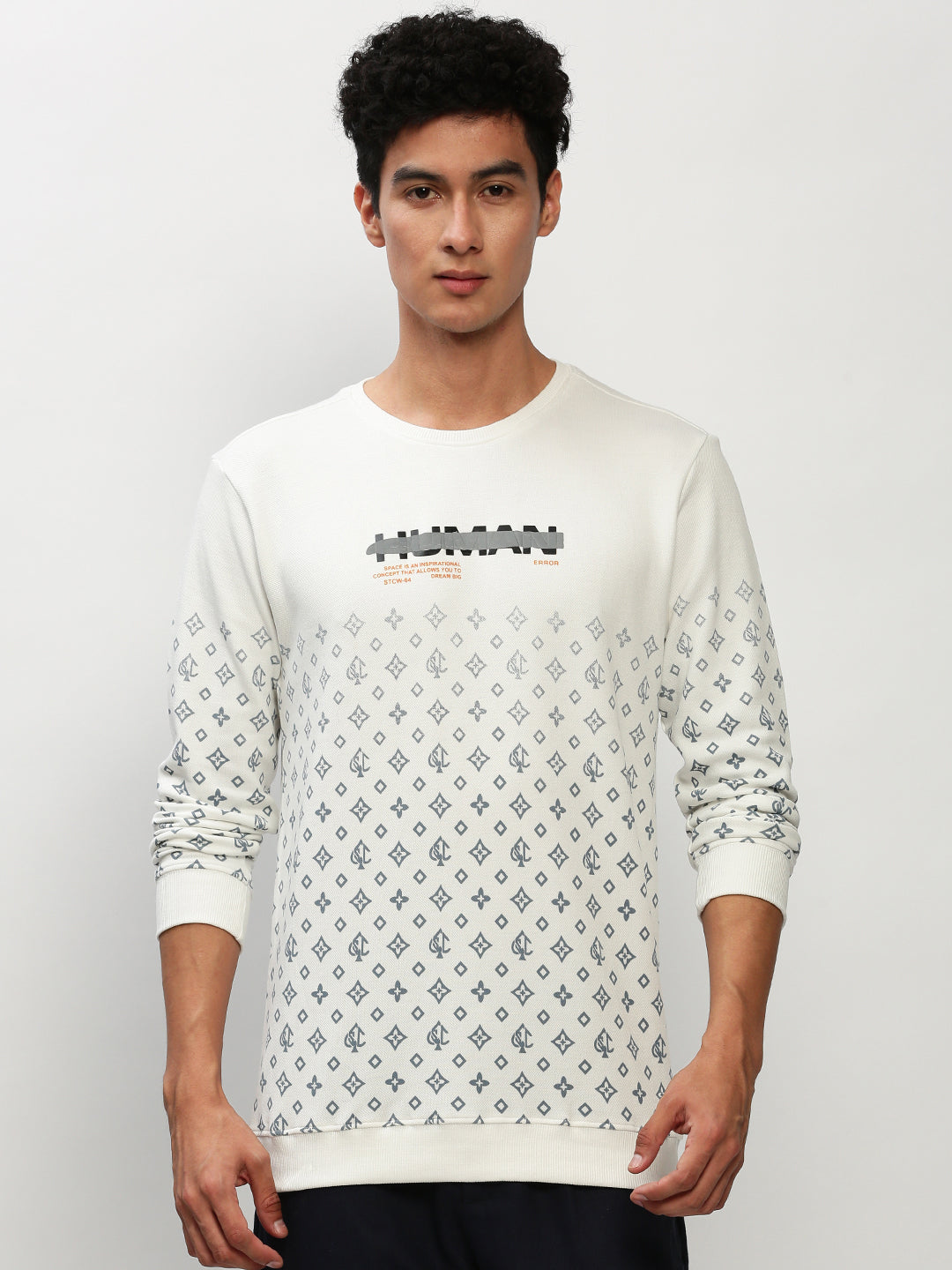 Men White Geometrical Casual Sweatshirts